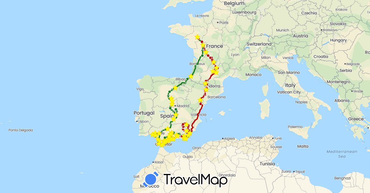 TravelMap itinerary: driving, bus, hiking, 2024 sept/oct/nov, marche 2024, 2024 andalousie in Spain, France (Europe)