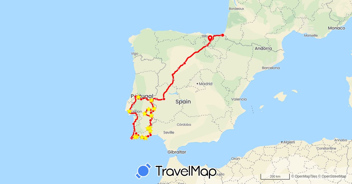TravelMap itinerary: driving, cycling, 2016 cc ford in Spain, France, Portugal (Europe)