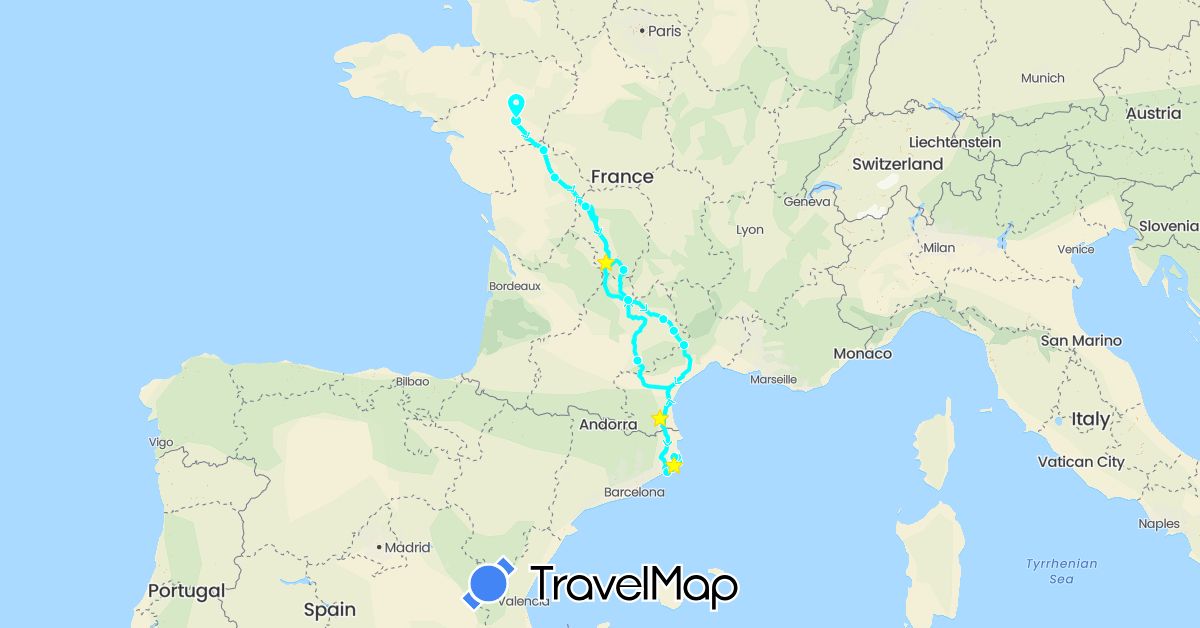 TravelMap itinerary: driving, 2025 débarquement in Spain, France (Europe)