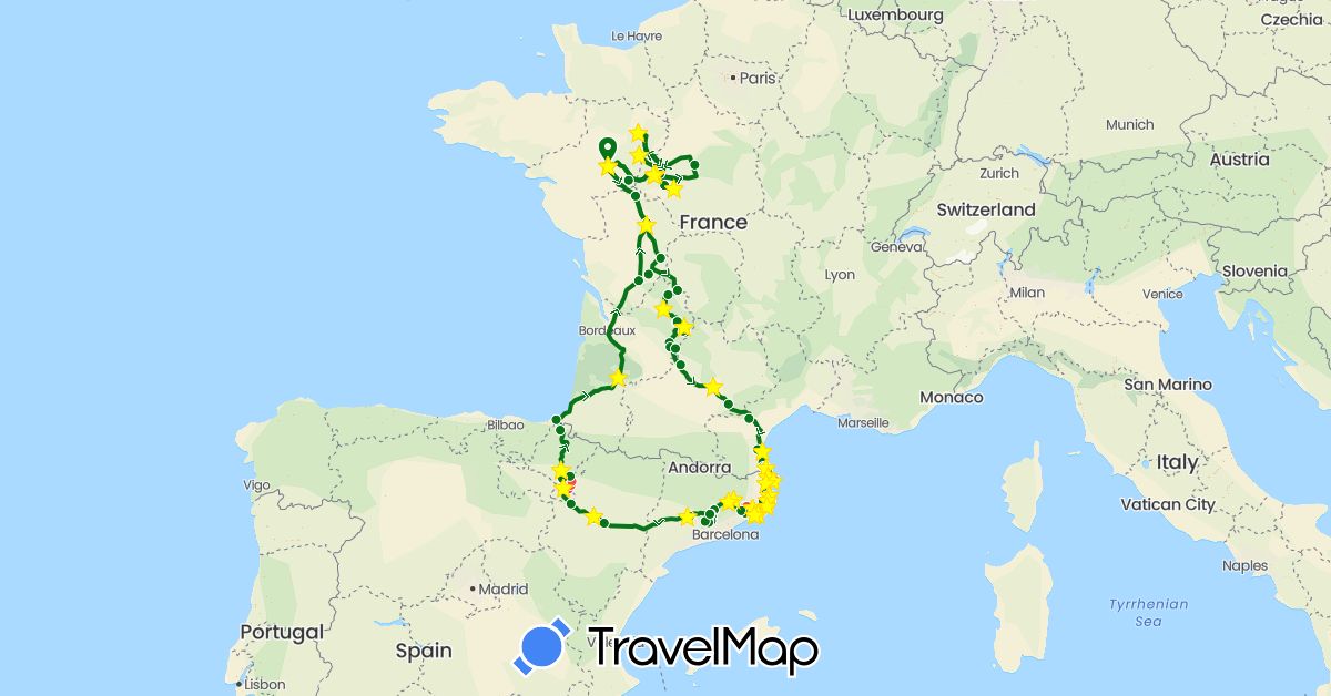 TravelMap itinerary: driving, hiking, 2025 france/costa brava in Spain, France (Europe)