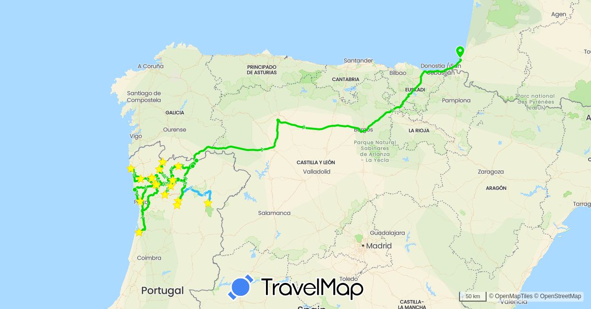 TravelMap itinerary: driving, boat, 2017 ford ranger in France, Portugal (Europe)