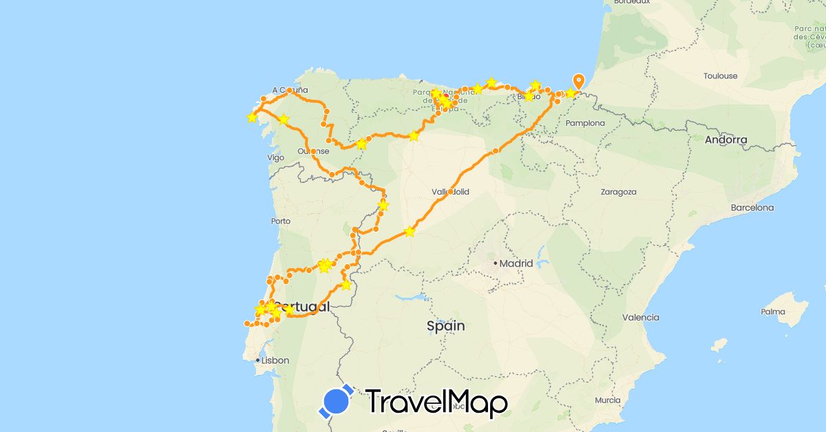 TravelMap itinerary: hiking, 2016 cc ford, 2018 ranger gazell in Spain, Portugal (Europe)