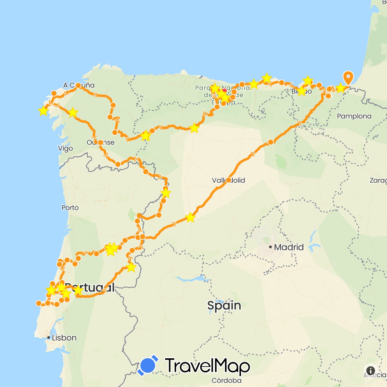 TravelMap itinerary: hiking, 2016 cc ford, 2018 ranger gazell in Spain, Portugal (Europe)