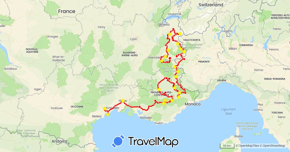 TravelMap itinerary: 2016 cc ford in France, Italy (Europe)